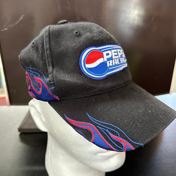 Pepsi Racing Graphic Hat Flaming Sides Adjustable Velcro NASCAR Y2K - Picture 1 of 5